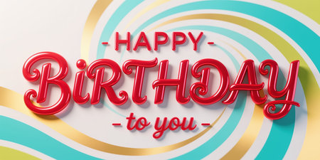 Vibrant birthday illustration in modern style, featuring swirling yellow, teal, and white patterns, perfect for celebrating a special day with a festive atmosphere.の素材