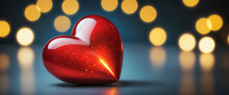 Big red shiny heart on bokeh effect background. Valentine's day illustration. Generative AIの素材