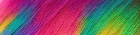 Background made of strands of colorful hair. Horizontal banner of colored threads. Generative AIの素材