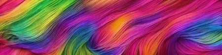 Background made of strands of colorful hair. Horizontal banner of colored threads. Generative AIの素材