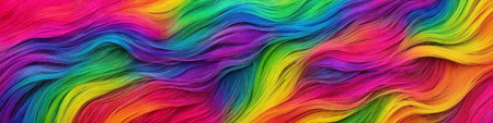 Background made of strands of colorful hair. Horizontal banner of colored threads. Generative AIの素材