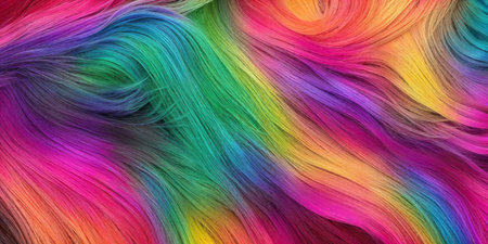 Background made of strands of colorful hair. Illustration of colored threads. Generative AIの素材