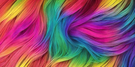 Background made of strands of colorful hair. Illustration of colored threads. Generative AIの素材