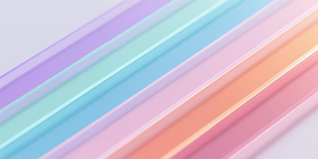 Five translucent stripes with pastel colors gradient diagonally across a white soft light background, giving an illusory perception of slight depth and shadows effect naturally.の素材