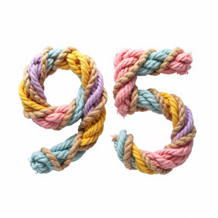 Multicolored rope forming the number 95 on a white background, illustration for a 95th birthday card.の素材