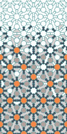 Arabesque vector seamless border. Geometric halftone texture with color tile disintegration or...