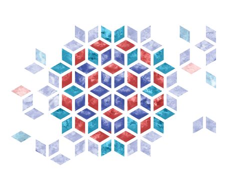 Arabesque watercolour tile element. Hexagonal geometry emblem or sign with pale edge for cloth and...