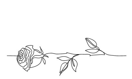 Rose flower minimalistic tatoo design. One continuous line drawing. Simple, minimalist black and white rose sketch.のイラスト素材