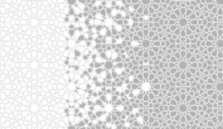 Mosaic seamless vector border, pattern, background, wallpaper. Geometric mosaic halftone background with grey arabesque disintegration.のイラスト素材