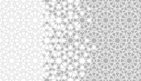 Arabesque wallpaper, background. Mosaic seamless vector pattern. Geometric halftone background with grey arabesque disintegration.のイラスト素材