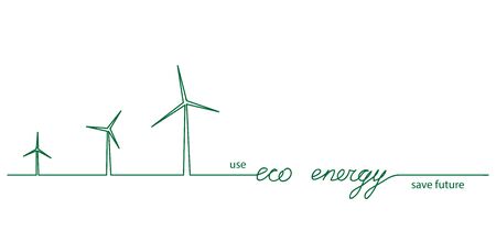 Windmill vector eco energy one line drawing background. Save future, use green eco energy concept....
