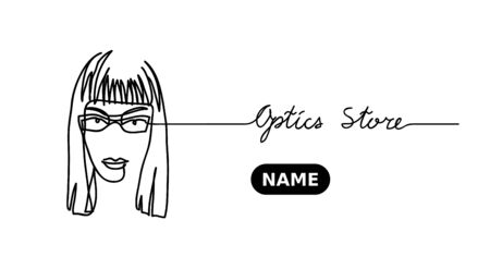 Glasses and woman face. Optics store, vector sign, banner. Optical store promotion.のイラスト素材