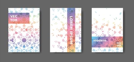Rainbow geometric poster,catalog,cover, magazine, report modern set. Vector A4 cover design with arabesque mosaic.のイラスト素材