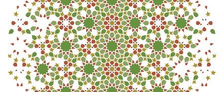 Green mosque mosaic star, flower seamless vector pattern. Geometric halftone pattern with color...