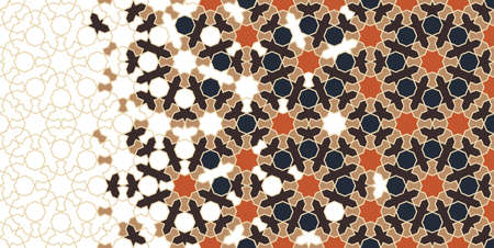Morocco arabesque vector pattern. Geometric halftone morocco pattern with color tile disintegration.