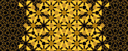 Arabesque vector seamless pattern. Geometric halftone texture with black and gold tile...