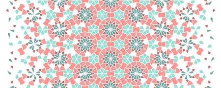 Morocco mosaic wallpaper,repeating vector border, pattern, background. Geometric morocco halftone pattern with color arabesque disintegration.のイラスト素材