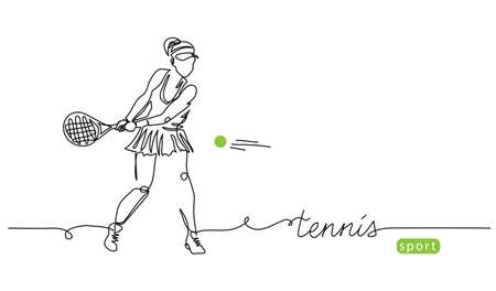 Tennis player simple vector background, banner, poster with woman, racket and ball. One line drawing art illustration of tennis playerのイラスト素材