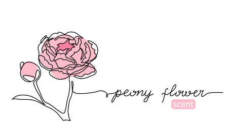Peony flower continuous line drawing vector. Minimal background design with pink peonyのイラスト素材