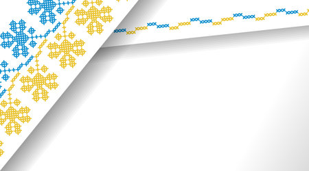 Ukrainian minimalistic vector background, banner, poster with paper layers and shadows .Traditional folk, ethnic ornament. Background in yellow and blue Ukrainian flag colors. Vyshyvanka, cross stitchのイラスト素材
