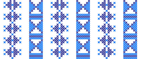 Ukrainian blue modern cross stitch pattern. Ukrainian folk, ethnic pattern for cloth, fabric,...