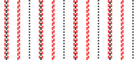 Ukrainian modern striped pattern. Vector seamless pattern for textile, fabric, cloth. Modern ukrainian folk, ethnic ornament in red and black. Pixel art, vyshyvanka, cross stitchのイラスト素材