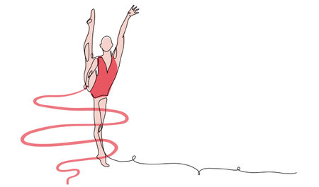 Rhythmic gymnastics. Woman with ribbon. One continuous line art drawing of rhythmic gymnasticsのイラスト素材