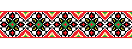 Ukrainian embroidery pattern for textile, fabric, cloth. Vector seamless pattern, print. Ukrainian folk embroidery, ethnic ornament. Pixel art, vyshyvanka, cross stitchのイラスト素材
