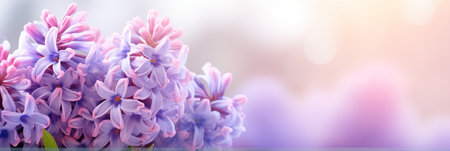 Spring flowers banner, background. Hyacinth flowers banner with copy spaceの素材