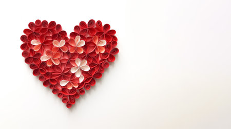Red heart shape, paper quilling craft, 3d paper decoration. Valentines day concept, Mothers day or anniversary greeting card design.の素材