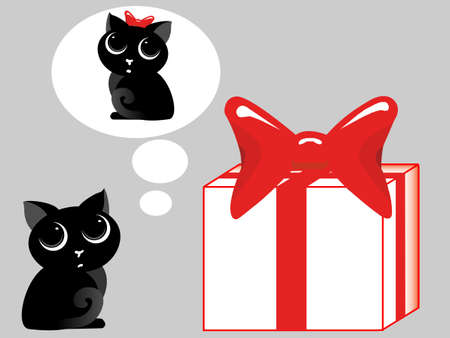 The kitten gives a gift with a bow to a kitty のイラスト素材