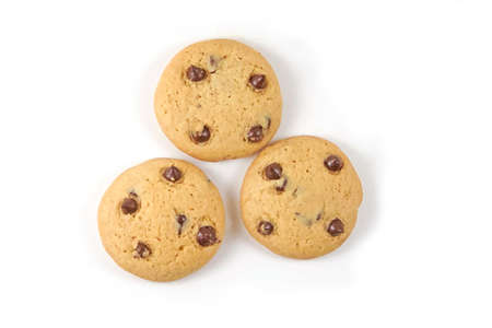 Chocolate chip cookies isolated on white background flat layの写真素材