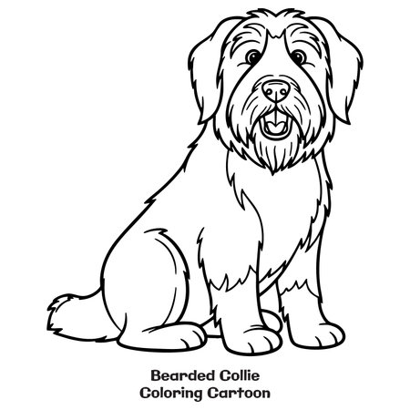 Cartoon Illustration of Bearded Collie Dog Coloring Bookのイラスト素材