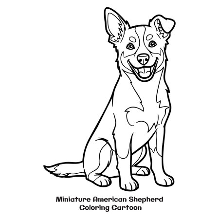 Cartoon Illustration of Funny Dog or Miniature American Shepherd for Coloring Bookのイラスト素材