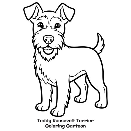 Cartoon Illustration of Cute Little Teddy Roosevelt Terrier for Coloring Bookのイラスト素材