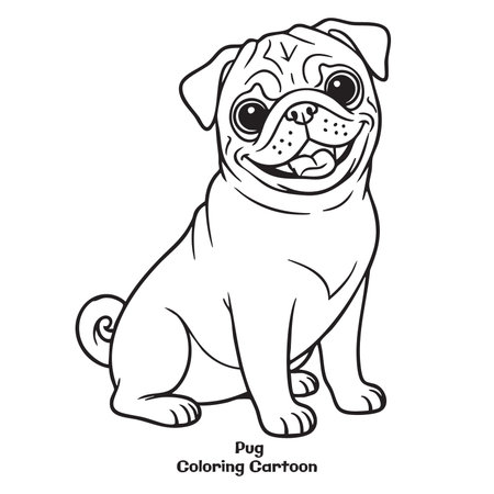 Pug. Coloring book for children. Black and white vector illustration.のイラスト素材
