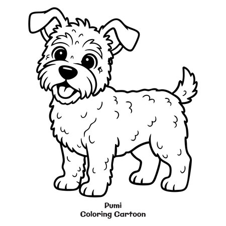 Cute dog coloring page for kids and adults. Pumi breed. Vector illustration.のイラスト素材