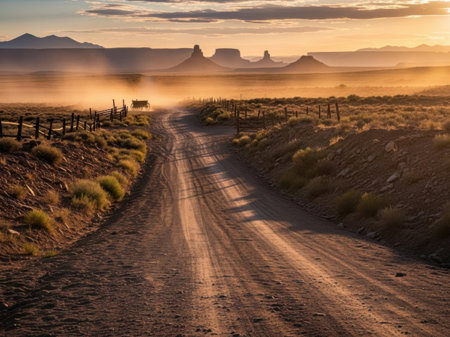 Road to Monument Valley in Arizona, United States of America at sunriseの素材