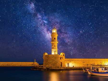 Lighthouse in the old city of Rethymno, Crete, Greeceの素材