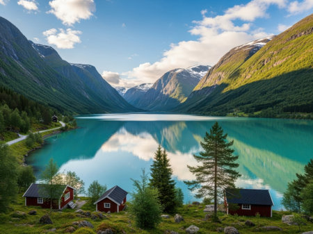 Norway. Mountains and fjord. Reflection in water.の素材