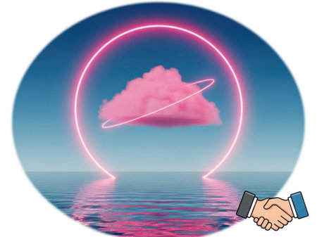 Handshake on the background of the sea and the clouds. Vector illustrationの素材
