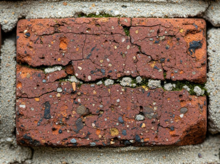 Old red brick wall with moss. Background and texture for design.の素材