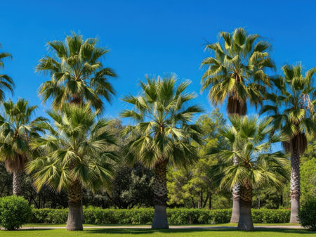 Palm trees in a park in the city of Valencia, Spainの素材