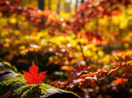Autumn leaves in the forest with bokeh background, selective focusの素材