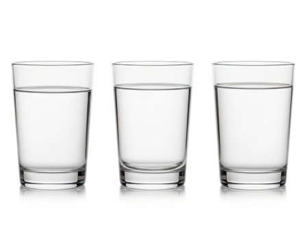 Three glasses of water on a white background. Clipping path included.の素材