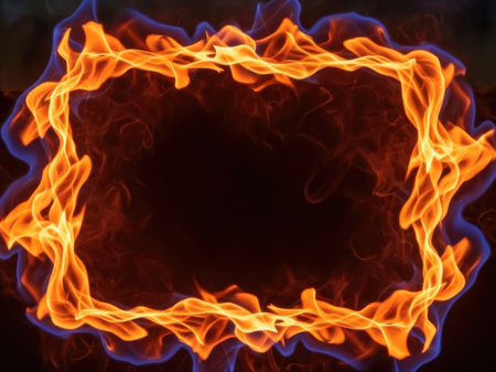 Fire frame on a black background. Fire frame on a black background.の素材