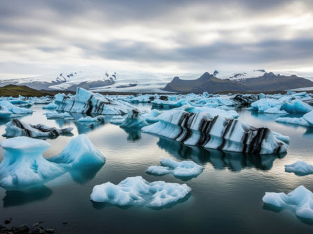 Ice formations and icebergs in Glacier Lagoon, Iceland, Europeの素材