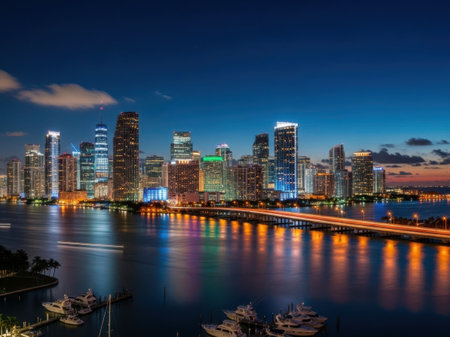 Miami city skyline at dusk, Florida, United States of America.の素材