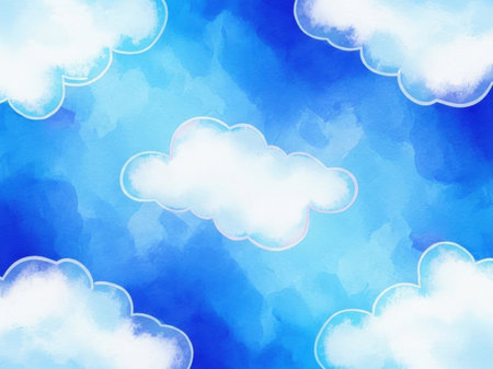 Watercolor sky seamless pattern with clouds. Hand-drawn illustration.の素材