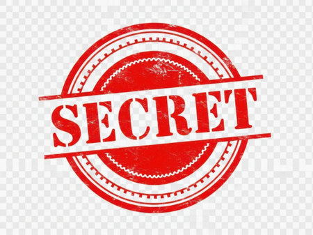 Red round rubber stamp with text Secret, isolated on transparent background.の素材